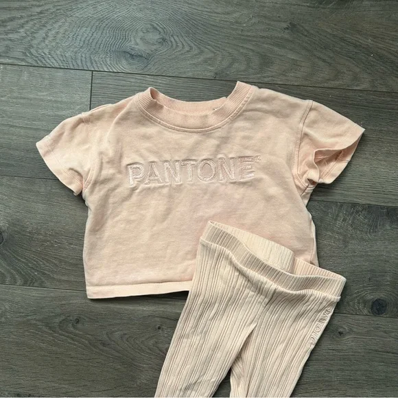 H&M Pink Coral Peach Pantone T-Shirt and Leggings Set 3T - Picture 2 of 8